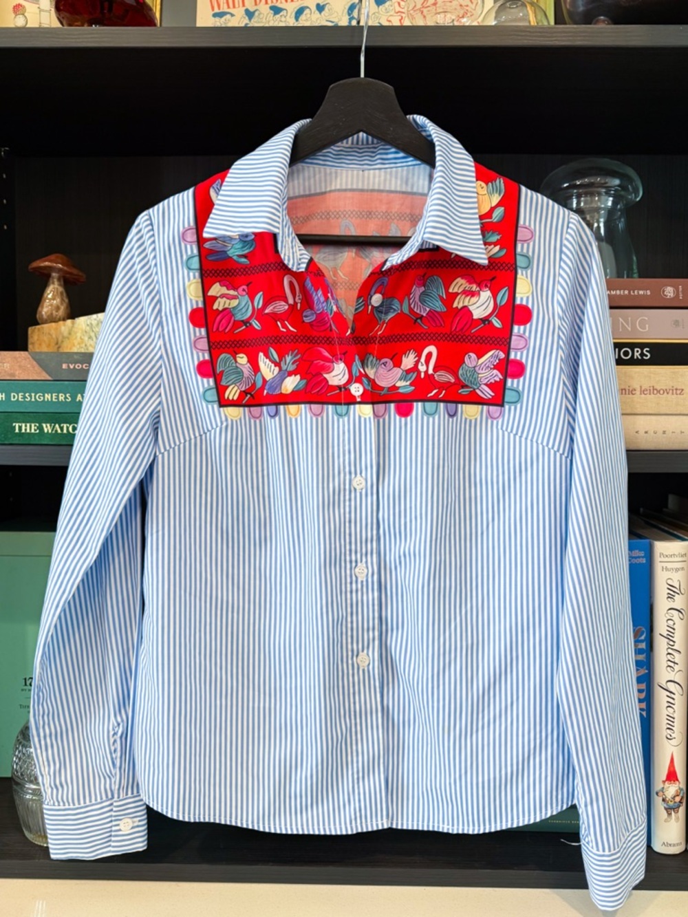 Vintage Blue Striped Western Print Button-Down